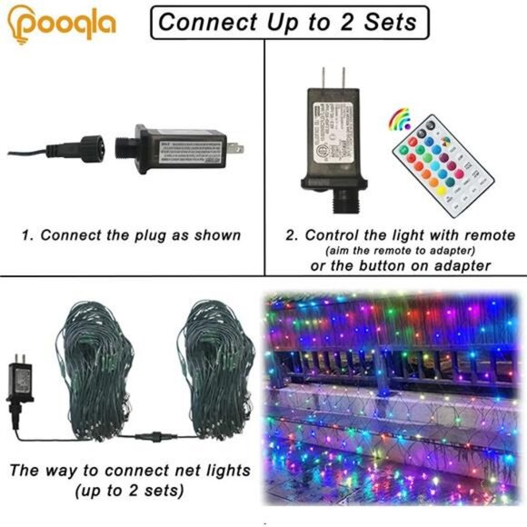 RGB Net Lights, Christmas Color Changing LED Mesh Lights, 14.8x4.9 ft 240 LED - Picture 5 of 7